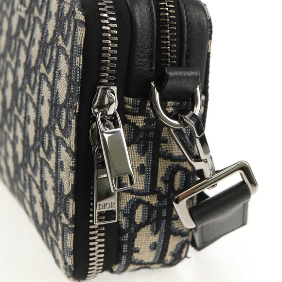 Christian Dior Trotter Canvas Oblique Schultertasche Navy Silber Auth 148526SAM