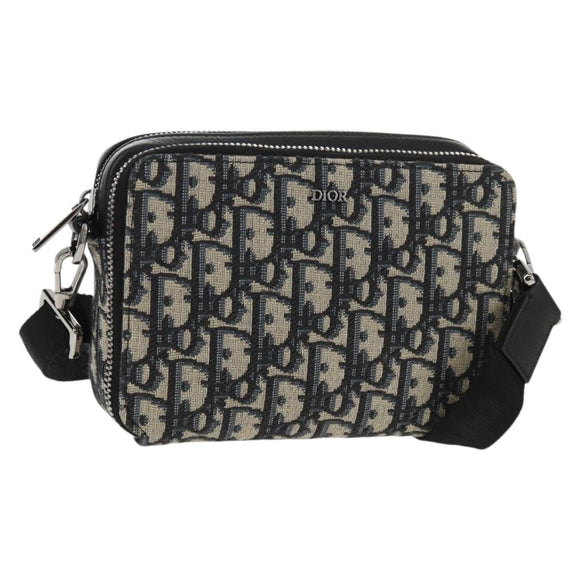 Christian Dior Trotter Canvas Oblique Shoulder Bag Navy Silver Auth 148526SAM
