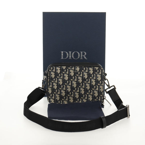 Christian Dior Trotter Canvas Oblique Shoulder Bag Navy Silver Auth 148526M