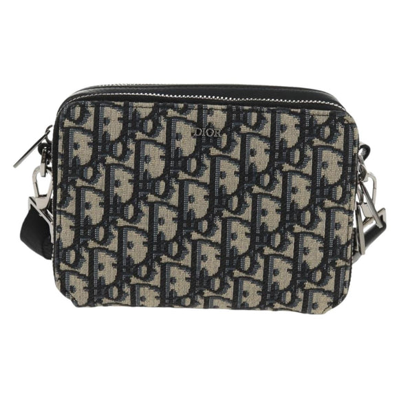 Christian Dior Trotter Canvas Oblique Shoulder Bag Navy Silver Auth 148526M
