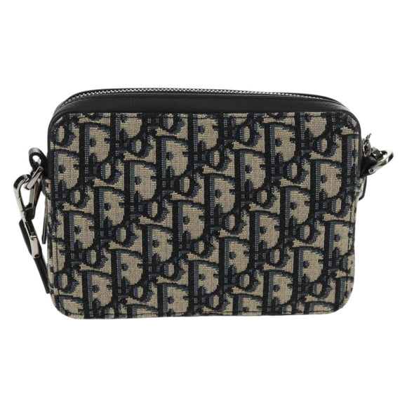 Christian Dior Trotter Canvas Oblique Shoulder Bag Navy Silver Auth 148526SAM