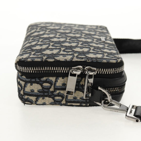 Christian Dior Trotter Canvas Oblique Schultertasche Navy Silber Auth 148526SAM