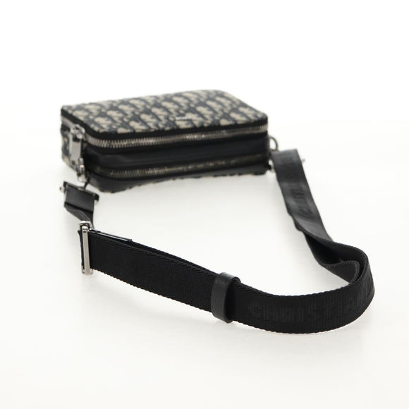 Christian Dior Trotter Canvas Oblique Shoulder Bag Navy Silver Auth 148526SAM