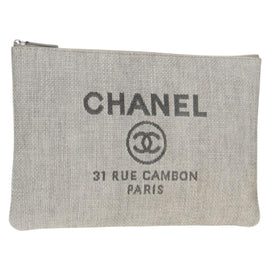 CHANEL Clutch Bag Canvas Gray CC Auth 148530M