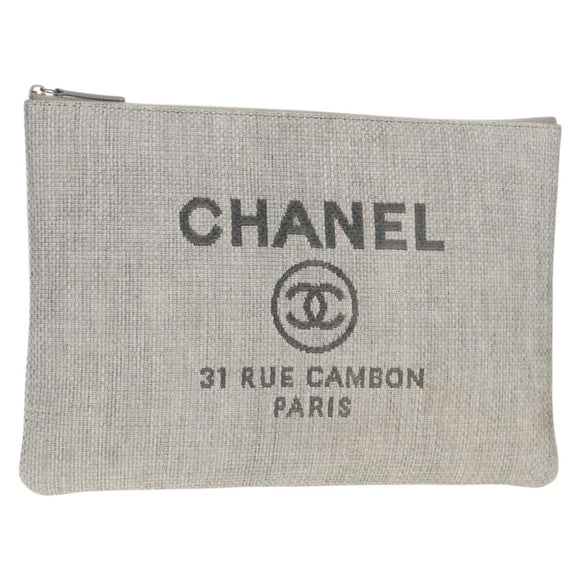 CHANEL Clutch Bag Canvas Gray CC Auth 148530M
