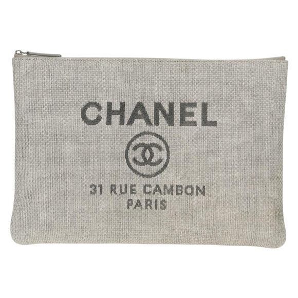 CHANEL Clutch Bag Canvas Gray CC Auth 148530M