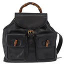 GUCCI Bamboo Backpack Leather Black Gold Auth 148533-13