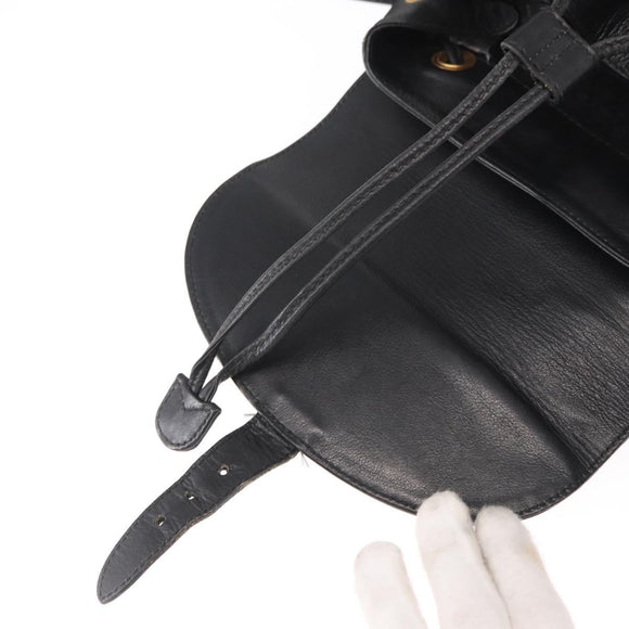 GUCCI Bamboo Backpack Leather Black Gold Auth 148533