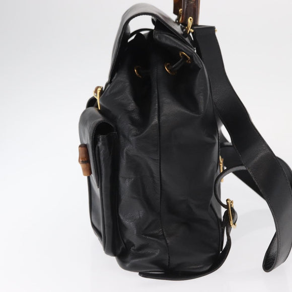 GUCCI Bamboo Backpack Leather Black Gold Auth 148533