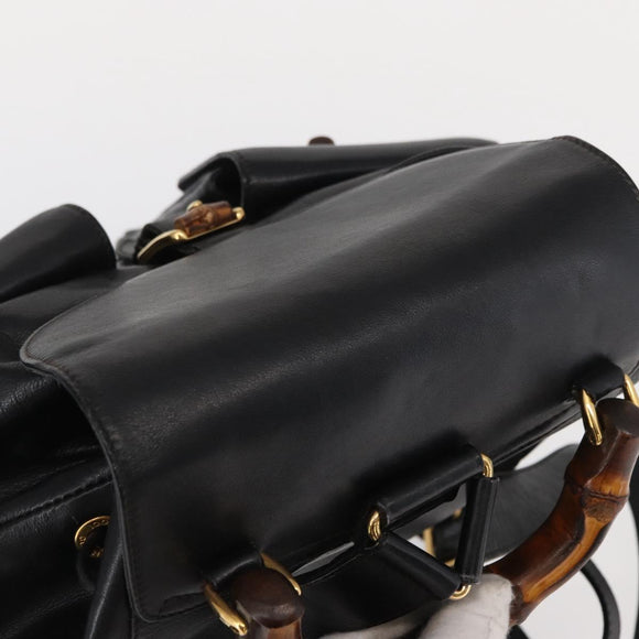 GUCCI Bamboo Backpack Leather Black Gold Auth 148533