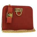 Salvatore Ferragamo Chain Shoulder Bag Nylon Red Gold Auth 148536-1