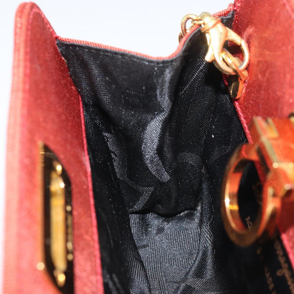 Salvatore Ferragamo Chain Shoulder Bag Nylon Red Gold Auth 148536