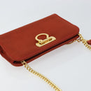 Salvatore Ferragamo Chain Shoulder Bag Nylon Red Gold Auth 148536-6
