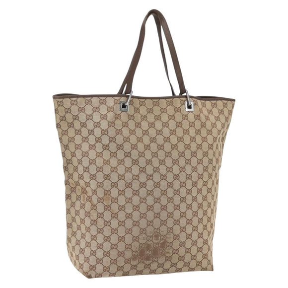 GUCCI GG Canvas Tote Bag Beige Silver 31242 Auth 148537