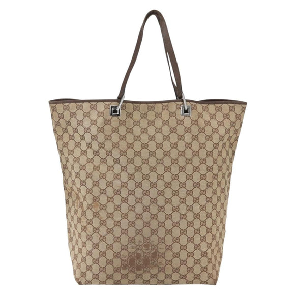GUCCI GG Canvas Tote Bag Beige Silver 31242 Auth 148537