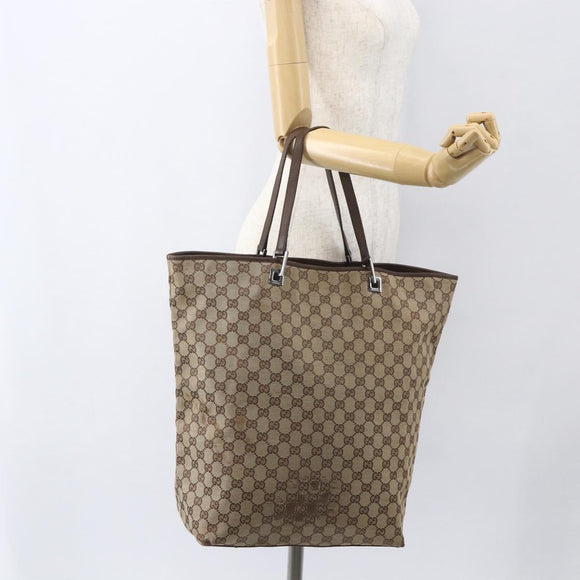 GUCCI GG Canvas Tote Bag Beige Silver 31242 Auth 148537