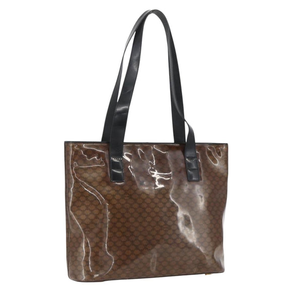 CELINE Macadam Canvas Shoulder Bag Vinyl Brown Gold Auth 148538