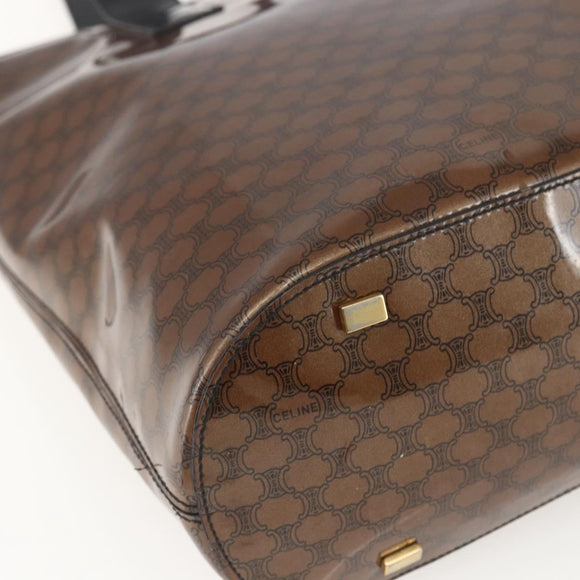 CELINE Macadam Canvas Shoulder Bag Vinyl Brown Gold Auth 148538