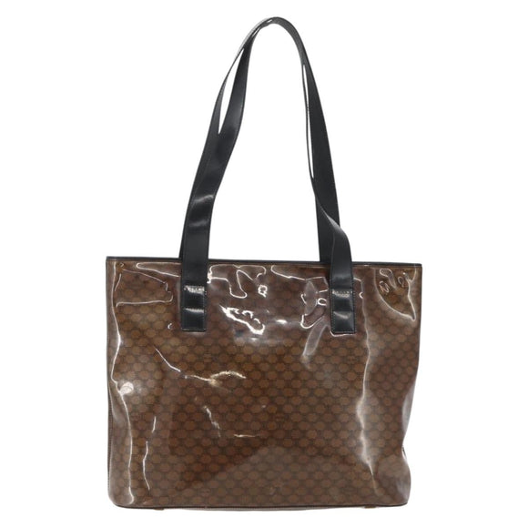 CELINE Macadam Canvas Shoulder Bag Vinyl Brown Gold Auth 148538