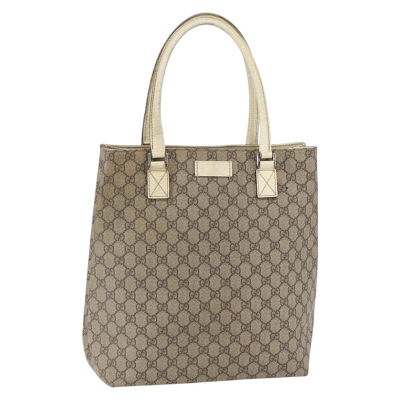 GUCCI GG Supreme Tote Bag PVC Beige Silver 131220 Auth 148539