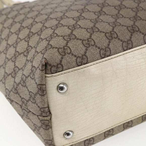 GUCCI GG Supreme Tote Bag PVC Beige Silver 131220 Auth 148539
