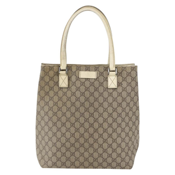 GUCCI GG Supreme Tote Bag PVC Beige Silver 131220 Auth 148539