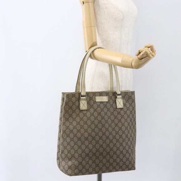 GUCCI GG Supreme Tote Bag PVC Beige Silver 131220 Auth 148539
