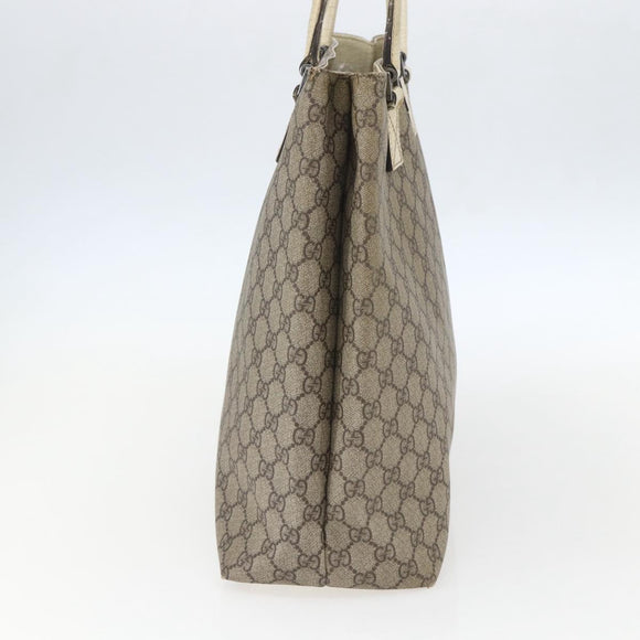 GUCCI GG Supreme Tote Bag PVC Beige Silver 131220 Auth 148539