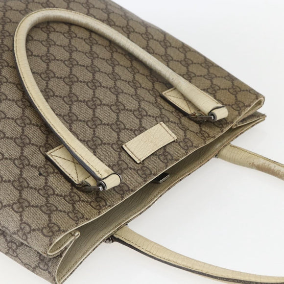 GUCCI GG Supreme Tote Bag PVC Beige Silver 131220 Auth 148539