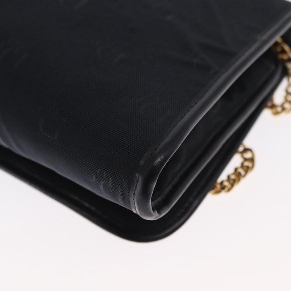 Christian Dior Chain Shoulder Bag Nylon Navy Gold Auth 148541