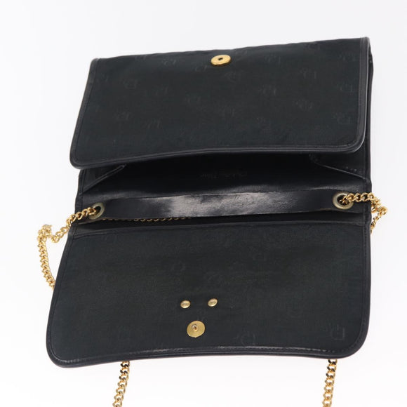 Christian Dior Chain Shoulder Bag Nylon Navy Gold Auth 148541
