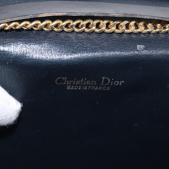 Christian Dior Chain Shoulder Bag Nylon Navy Gold Auth 148541