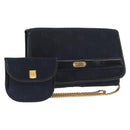 Christian Dior Chain Shoulder Bag Nylon Navy Gold Auth 148541-1