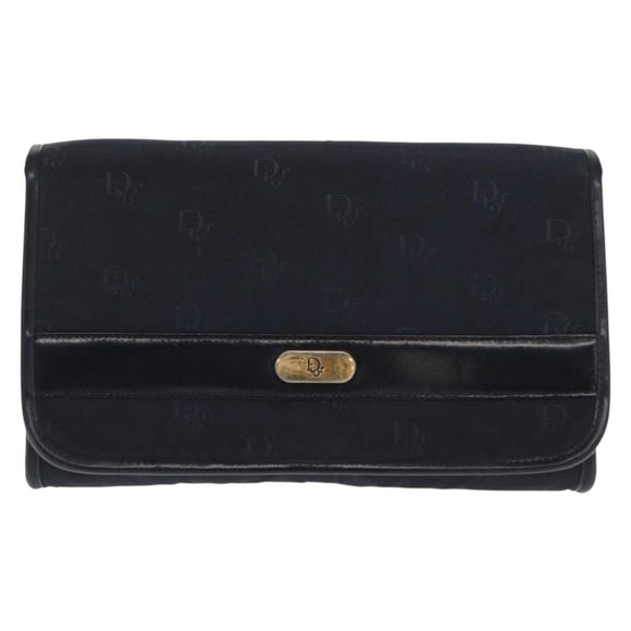 Christian Dior Chain Shoulder Bag Nylon Navy Gold Auth 148541