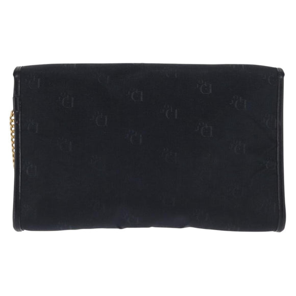 Christian Dior Chain Shoulder Bag Nylon Navy Gold Auth 148541