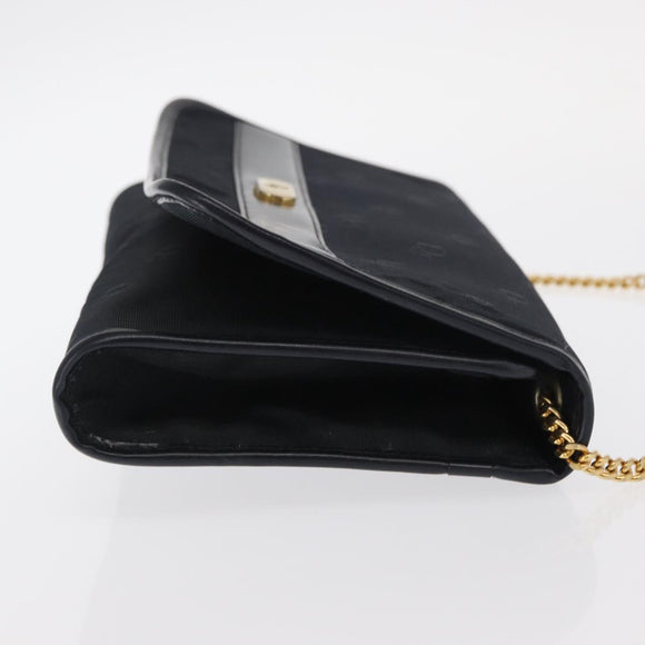 Christian Dior Chain Shoulder Bag Nylon Navy Gold Auth 148541