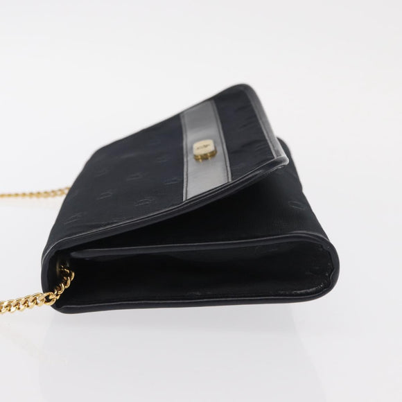 Christian Dior Chain Shoulder Bag Nylon Navy Gold Auth 148541