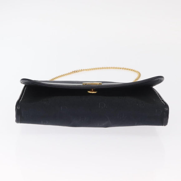 Christian Dior Chain Shoulder Bag Nylon Navy Gold Auth 148541