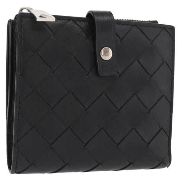 BOTTEGA VENETA INTRECCIATO Wallet Leather Black Silver Auth 148553SAM