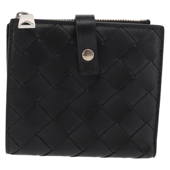 BOTTEGA VENETA INTRECCIATO Wallet Leather Black Silver Auth 148553SAM