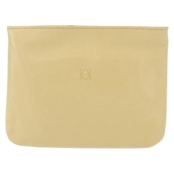 LOEWE Pouch Leather Beige Gold Auth 148556V