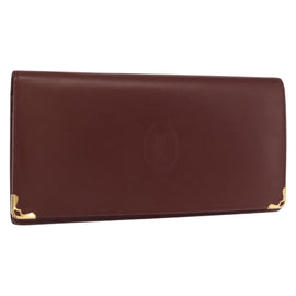CARTIER Long Wallet Leather Bordeaux Gold Auth 148558V