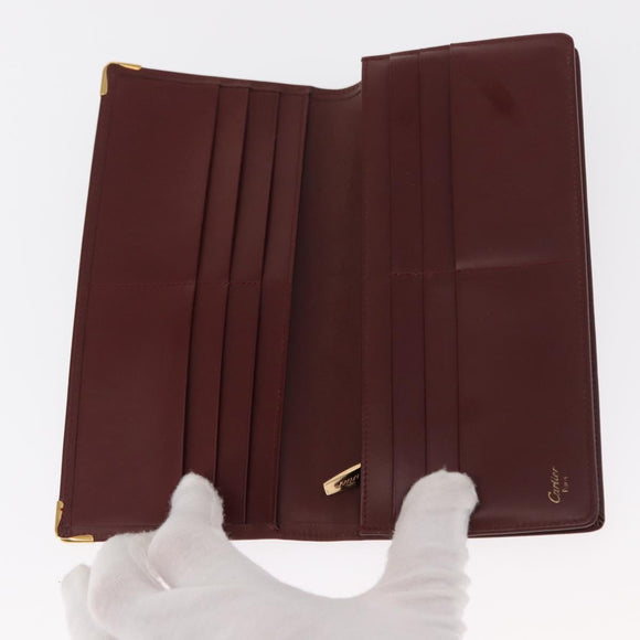 CARTIER Long Wallet Leather Bordeaux Gold Auth 148558V