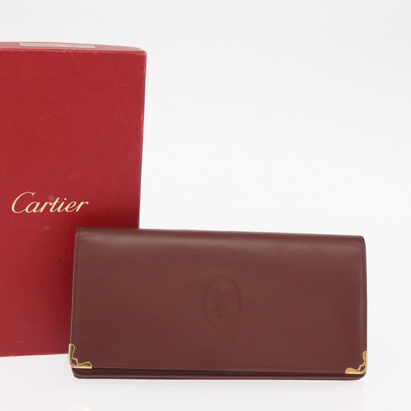 CARTIER Long Wallet Leather Bordeaux Gold Auth 148558V