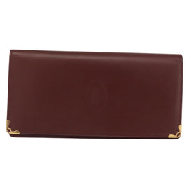 CARTIER Long Wallet Leather Bordeaux Gold Auth 148558V - 0