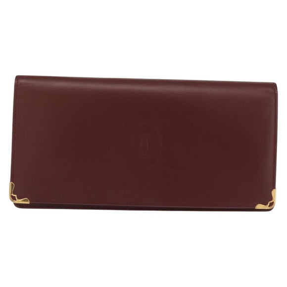 CARTIER Long Wallet Leather Bordeaux Gold Auth 148558V