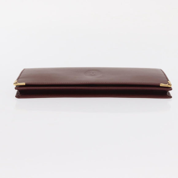 CARTIER Long Wallet Leather Bordeaux Gold Auth 148558V