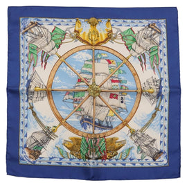 HERMES Carre 45 Scarf Silk Blue Auth 148560M