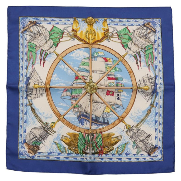 HERMES Carre 45 Scarf Silk Blue Auth 148560M