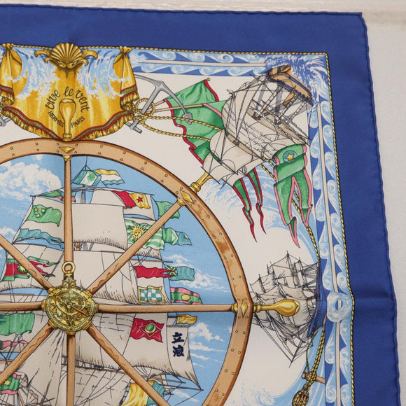 HERMES Carre 45 Scarf Silk Blue Auth 148560M
